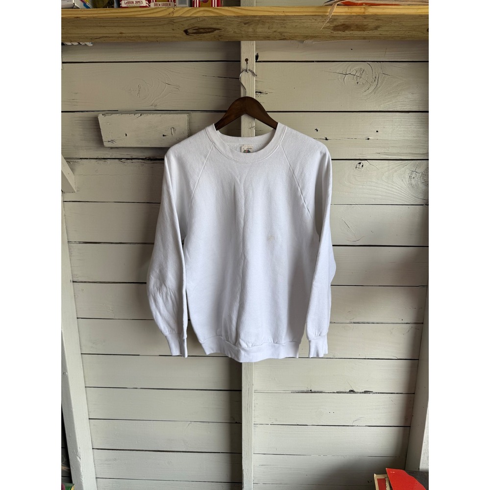 Vintage Fruit of the Loom Sweatshirt White Raglan Made in USA 90s Large